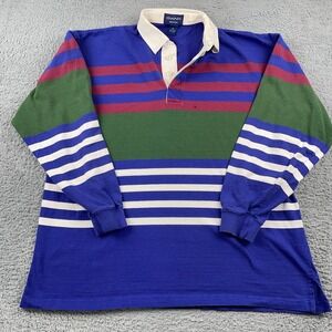 Vintage Gant Rugby Shirt Mens XL Blue Green Rugger Striped Cotton Polo 90s Y2K